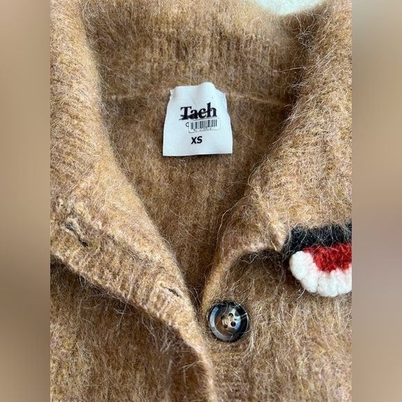 TACH Brown Cropped Cardigan with Embroidered Collar felipa USA xs - Picture 11 of 12